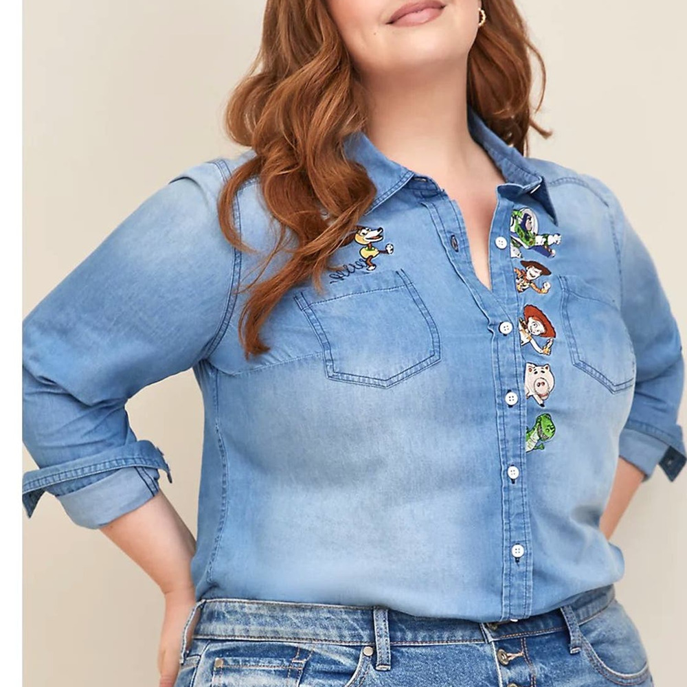 Torrid Toy Story Disney Pixar Button Up Chambray Denim Shirt Woody‎ Buzz New 4X
